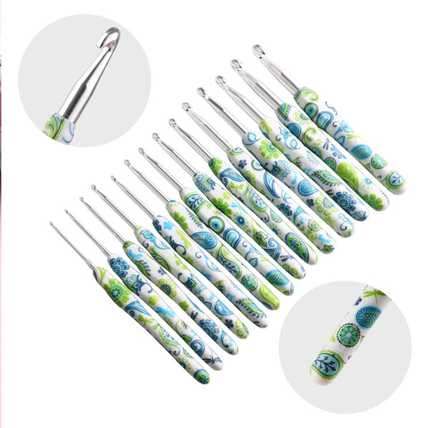 New Cashew Flower Crochet Hooks Knitting Needles Set Aluminum Crochet Hook Set Ergonomic Grip Sewing Accessories Women Gift 2023